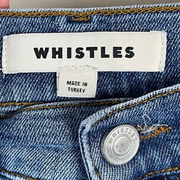 Whistles blue denim curved seam high rise raw hem ankle cropped mom jeans 26 - Picture 7 of 12